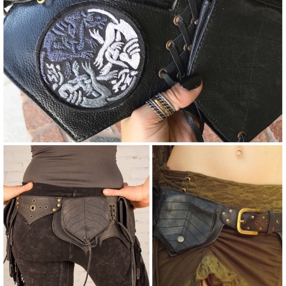 Silverskylight Handbags - Fanny pack celtic wolf design patch black leather